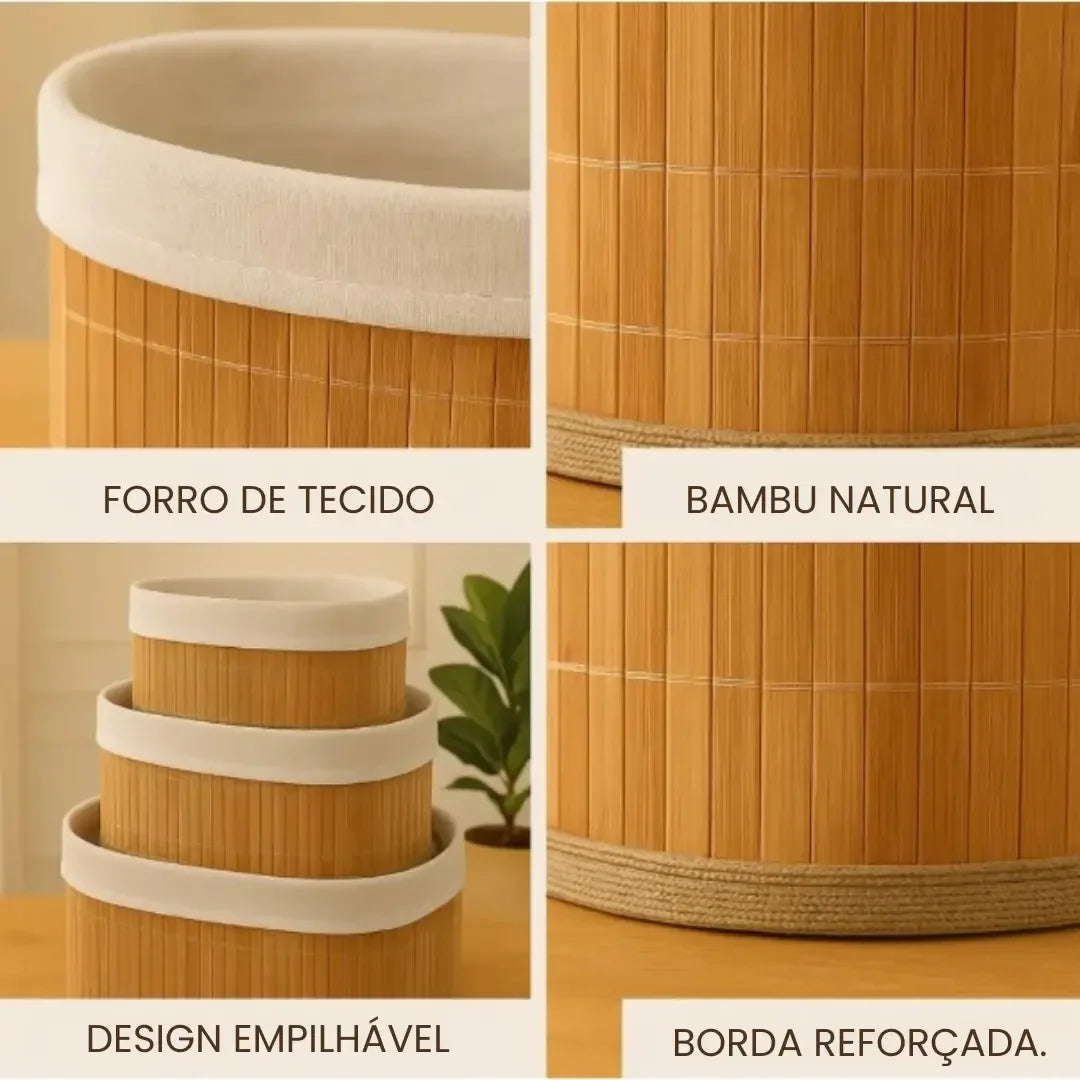 Cestos Organizadores de Bambu Kit 3 - Modern Casa