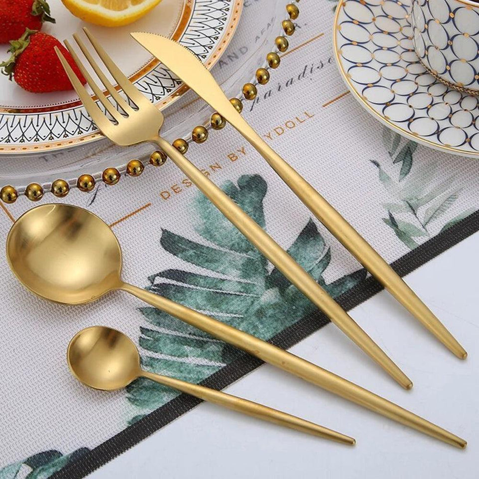 Conjunto de Talheres Luxo Dourado Inoxidável 24 Peças - Modern Casa
