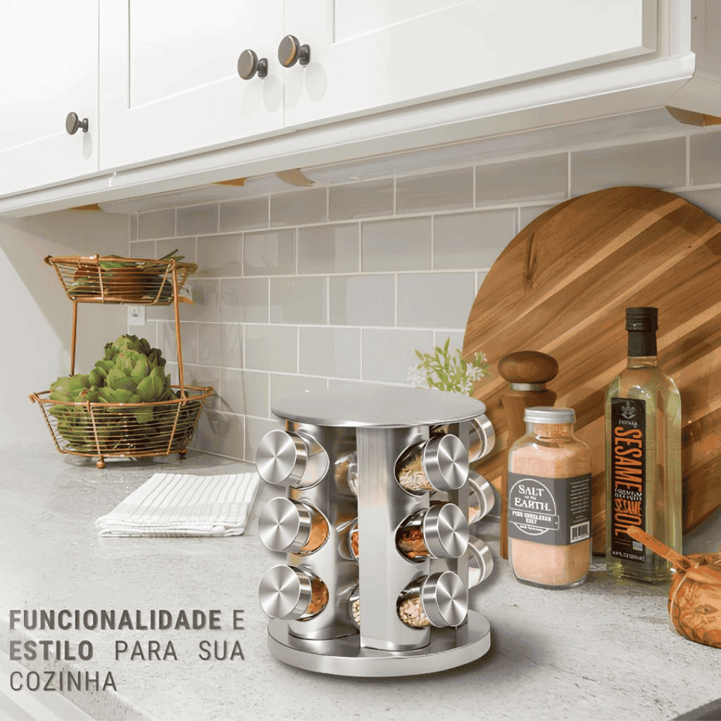 Porta Temperos e Condimentos Giratório 12 Peças - Modern Casa