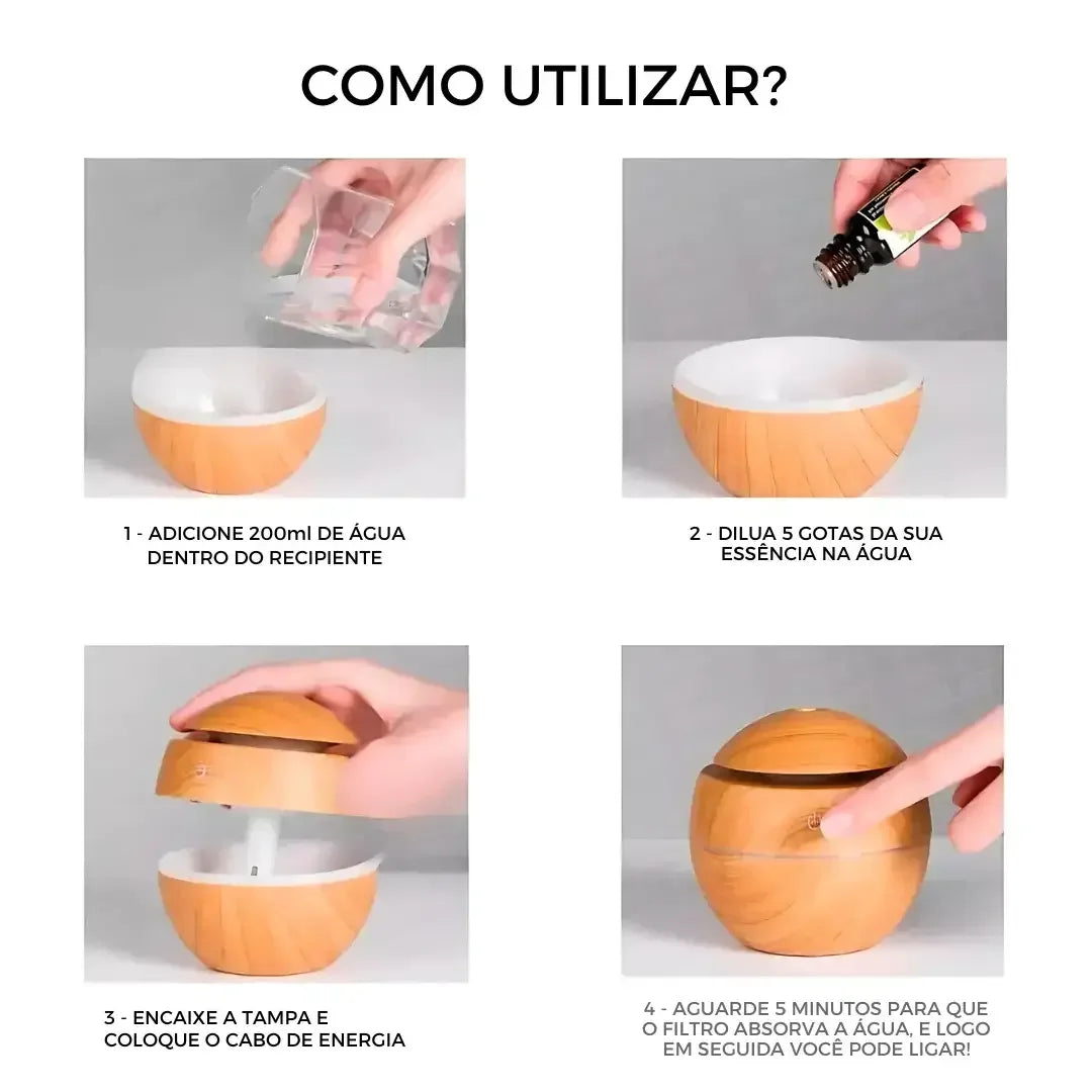 Umidificador Ultrassônico Madeira USB - Modern Casa