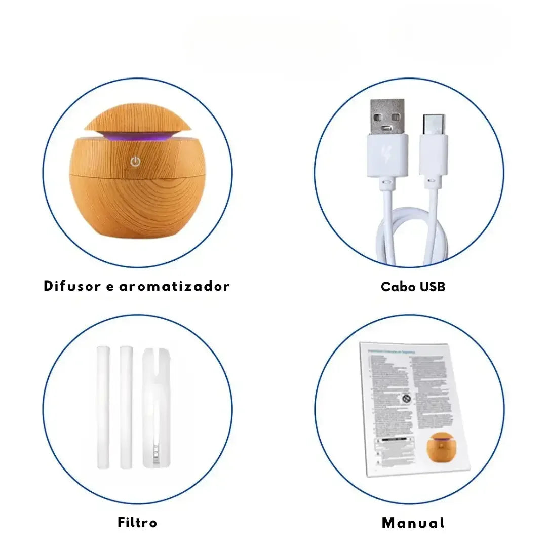 Umidificador Ultrassônico Madeira USB - Modern Casa