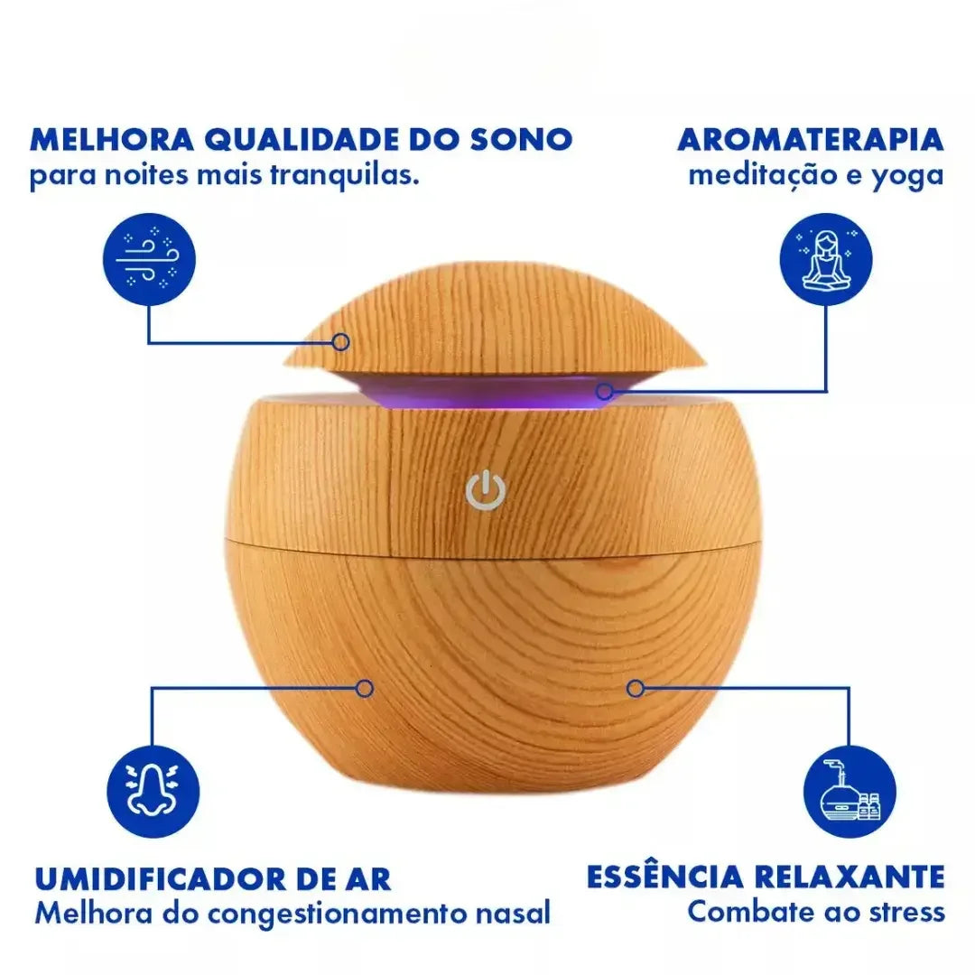 Umidificador Ultrassônico Madeira USB - Modern Casa